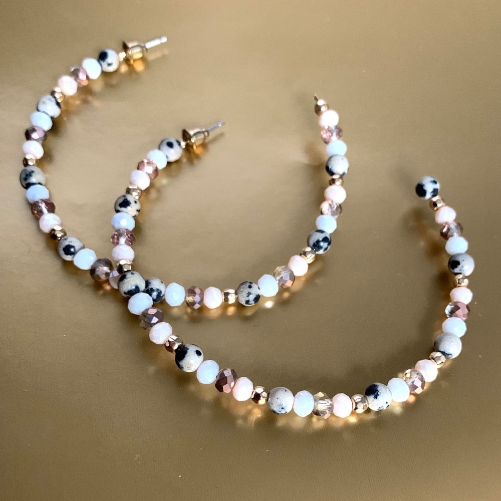 NEW Thin Multi Color Bead Large Hoop Earrings NEW